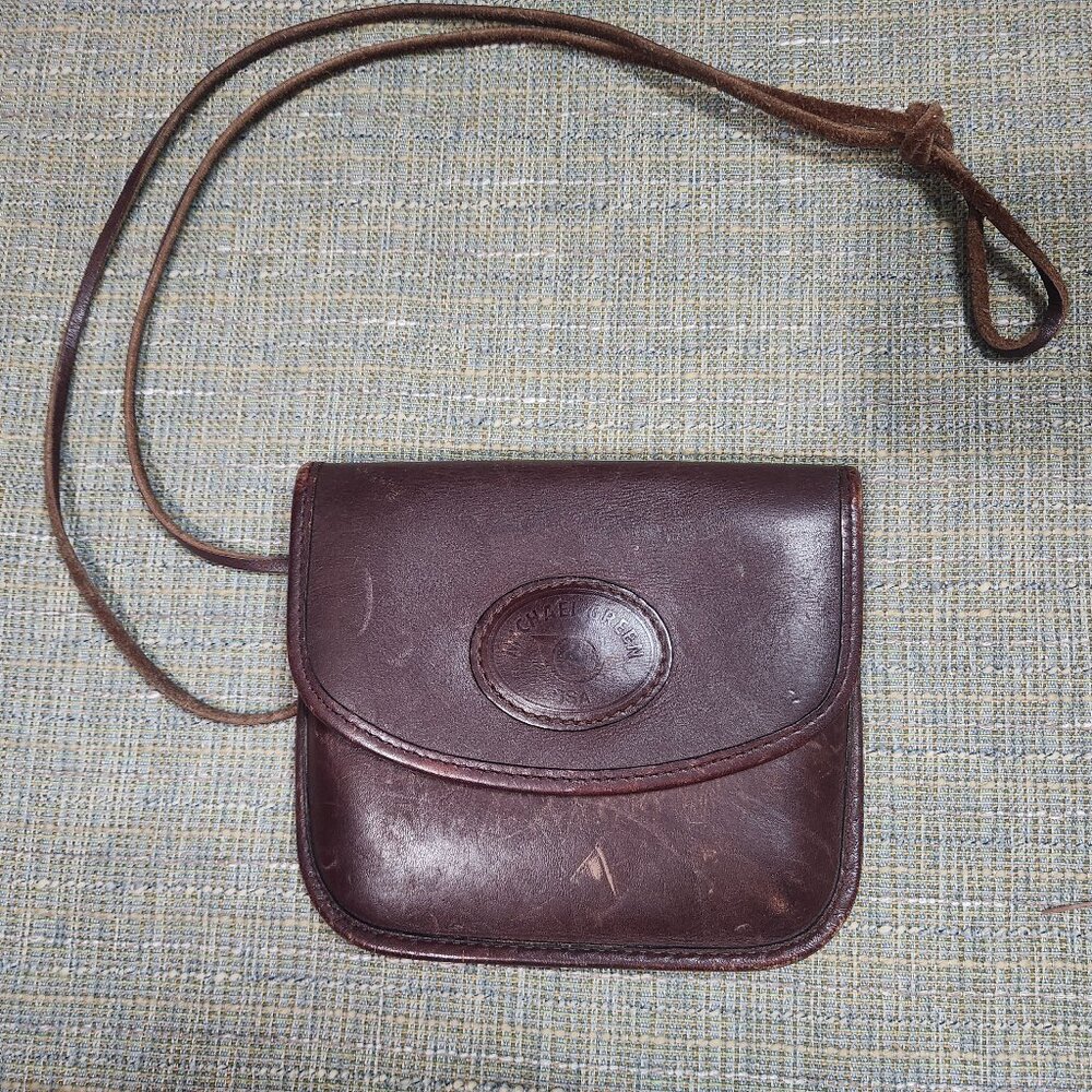 Michael Green USA Brown Leather Mini Crossbody Purse Bag Snap FLAWS